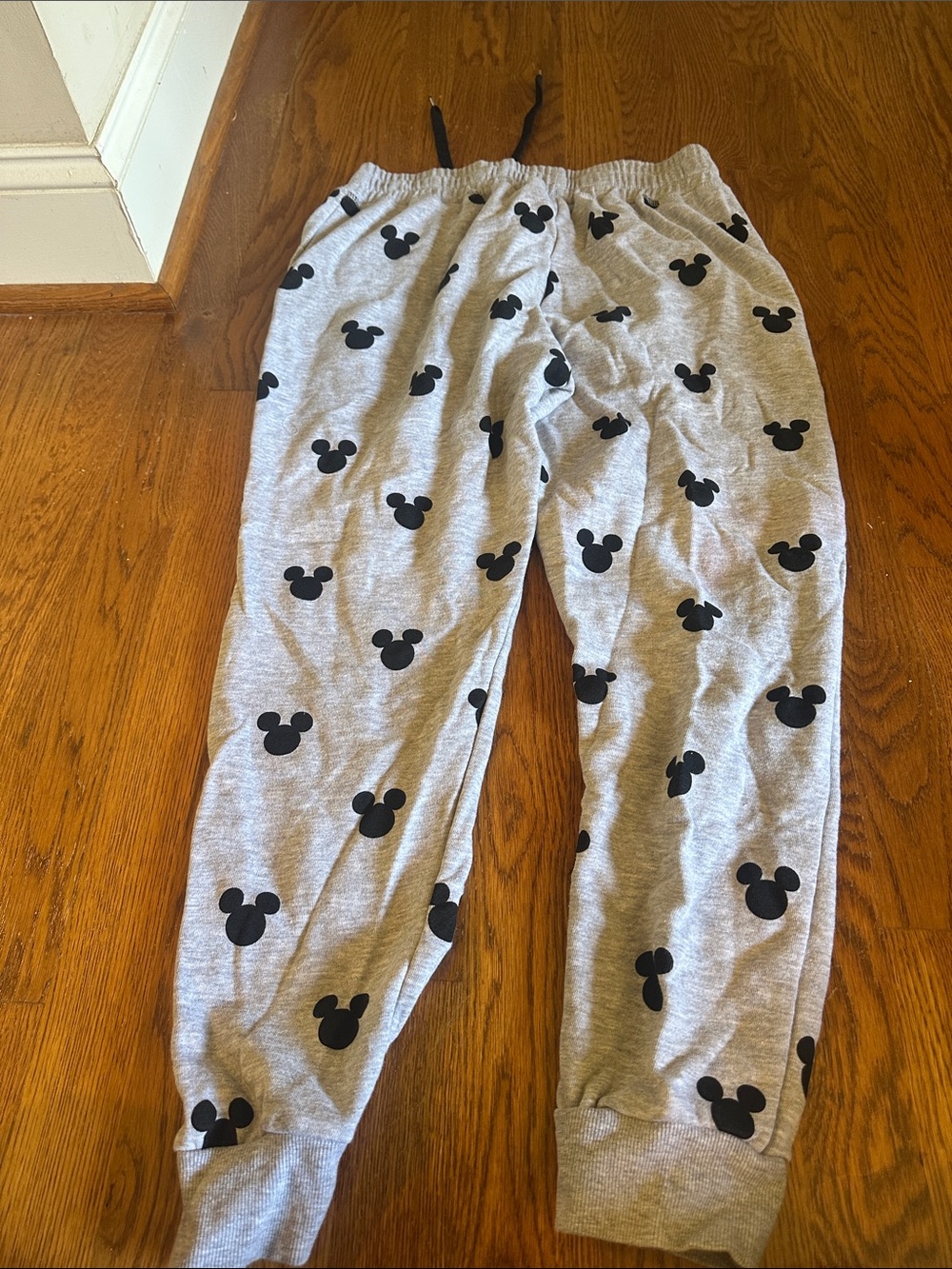 Disney Gray Jogger Track Pants with Black Mickey Head Print - Picture 2 of 3
